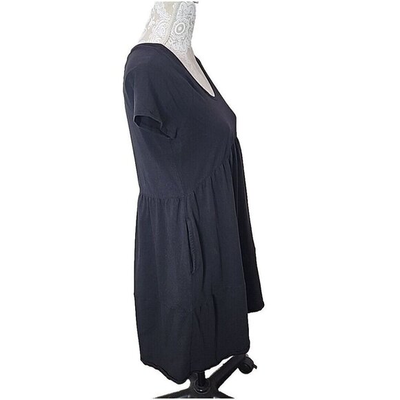 Pact Organic Cotton Blend Black Mini Dress Short Sleeves Pockets Women's Small - Picture 3 of 9